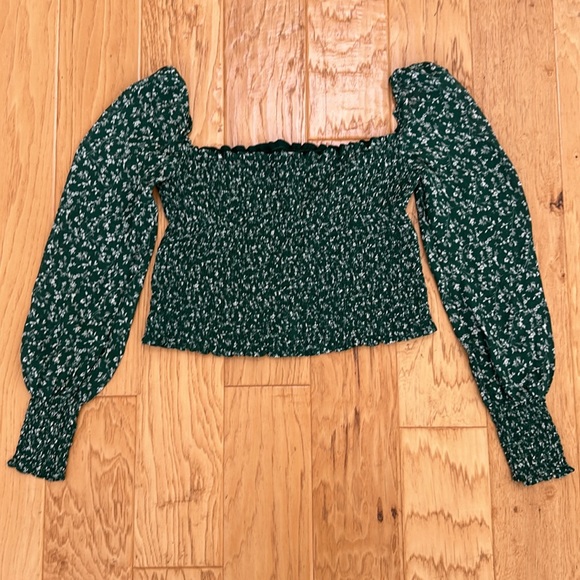 Reformation Pinto Floral Green Top Smocked Long Sleeves Large - Picture 3 of 5